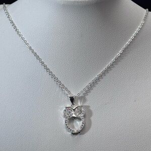 Sterling Silver Plated Crystal Owl Charm Necklace Made W/ Swarovski Crystal